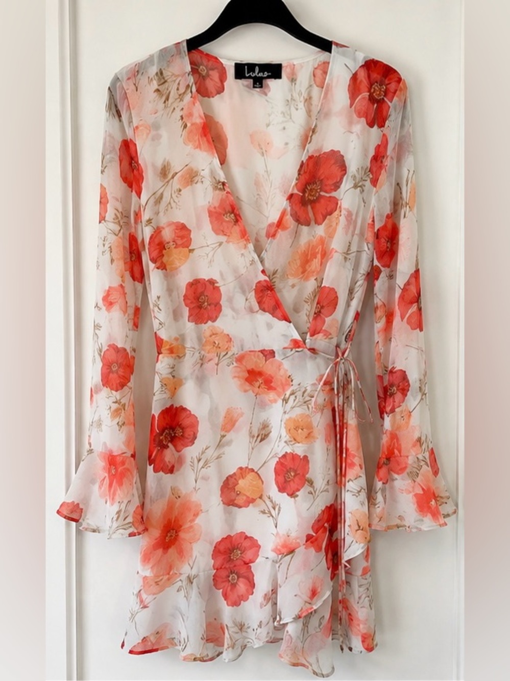Lulus Floral Mini Wrap Dress Size S Like New Wedding Guest Cottagecore - Picture 6 of 6